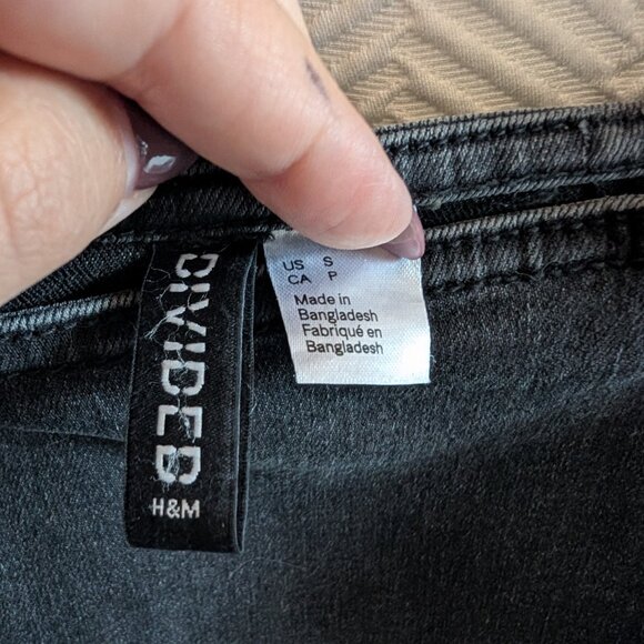 H&M Grey Puff Sleeve Denim Mini Dress Small Bodycon Streetwear - Picture 4 of 11